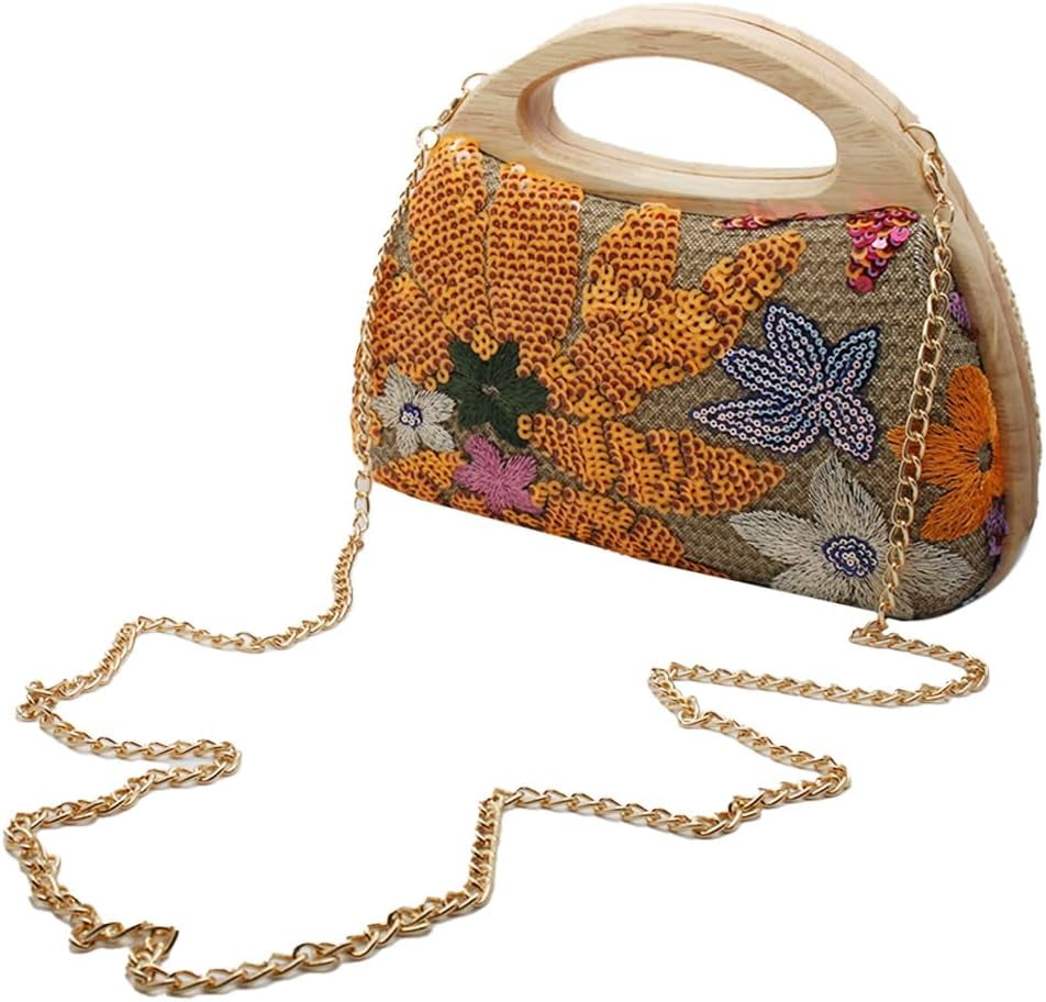 CAILDANL Straw Clutch Handbags Women Beach Crossbody Hand-woven Summer Purse Wallet Top handle Evening Bag for Wedding Party