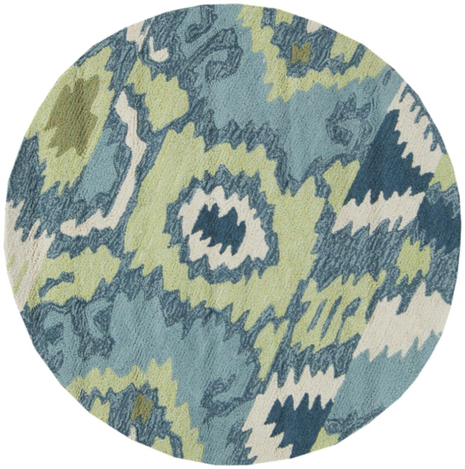 4' Azure Dreams Teal Blue and Light Green Hand Hooked Round Area Throw