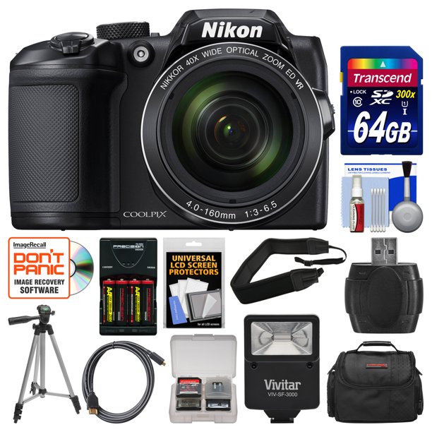 Nikon Coolpix B500 WiFi Digital Camera (Black) with 64GB Card + Case
