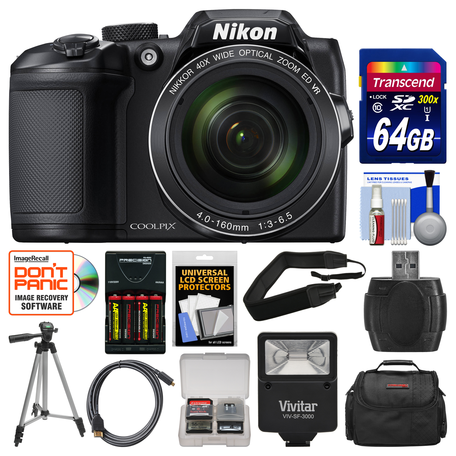Nikon Coolpix B500 Wi-Fi Digital Camera (Black) with 64GB Card + Case + Flash + Batteries and Charger + Tripod + Strap + Kit - image 1 of 6