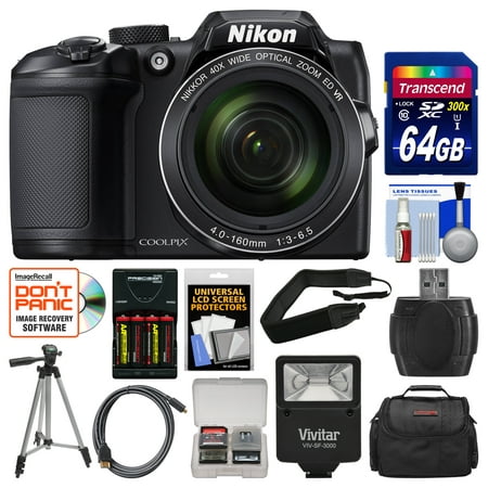 Nikon Coolpix B500 Wi-Fi Digital Camera (Black) with 64GB Card + Case + Flash + Batteries & Charger + Tripod + Strap + (Best Budget Flash For Nikon)