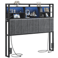 thumbnail image 2 of Full Size Headboard with 3-Tier Storage Shelves, Upholstered Headboards 2 Outlets, USB Ports & LED Light, Sturdy and Stable Headboard, White and Gold, 2 of 7
