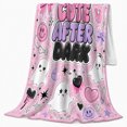 thumbnail image 2 of Cute After Dark Ghosts on Pink, Playful Pastel Goth Style for Halloween Lovers, Cozy Spooky Bow Scene, Flannel Blanket for Bedroom and Game Room, Halloween Gift and Fun Home Decor, 2 of 9