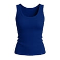 thumbnail image 7 of lcziwo Womens Solid Color Tank Top Ribbed Knit Wide Strap Crew Neck Undershirt Summer Holiday Athletic Slim Fit Cami Top Blue L, 7 of 7