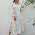 thumbnail image 2 of Henpk Summer Dresses for Women Striped T Shirt Dress Casual Midi Dress Short Sleeve Sundress with Pockets Fashion Striped Shirt Long Skirt Lapel Long Sleeve V-Neck Dress Multi-color L, 2 of 6
