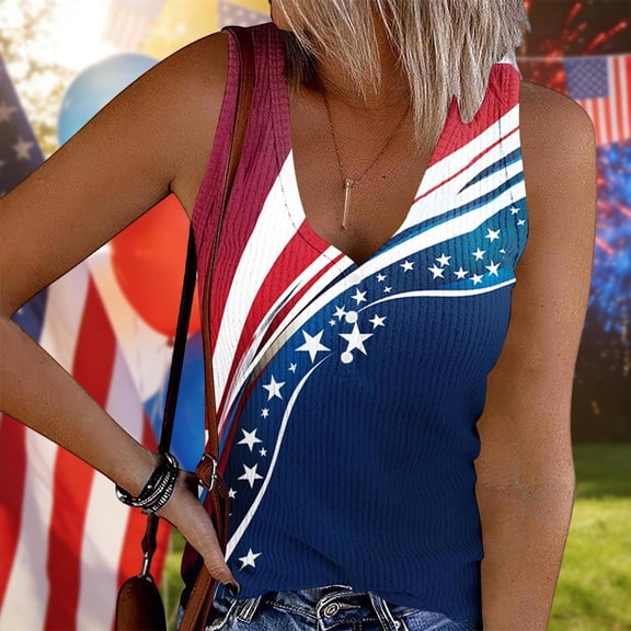 Vetsdori Work Tank Tops for Women's Summer Red White and Blue Shirts 4th of July Sleeveless Camisole Casual Undershirts Independence Day Womens Tops Patriotic