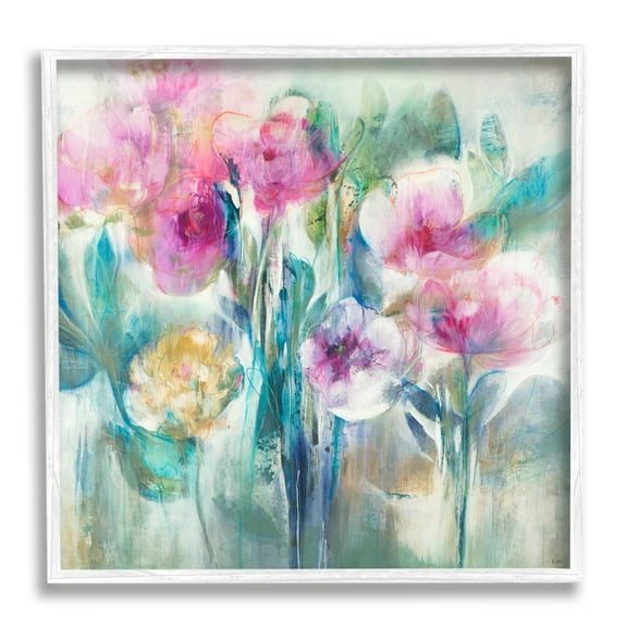 Stupell Industries Delicate Rainy Flowers Pink Peonies Painterly Illustration Paintings White Framed Art Print Wall Art, 12x12, by Third and Wall
