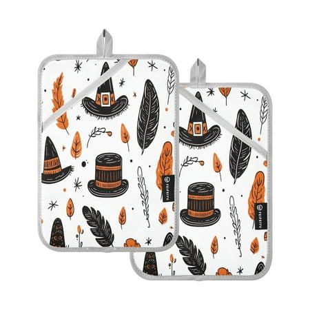 

Thanksgiving Themed Elements Set of 2 Heat-Resistant Quilted Pads Silver Polyester 7 x 9.8