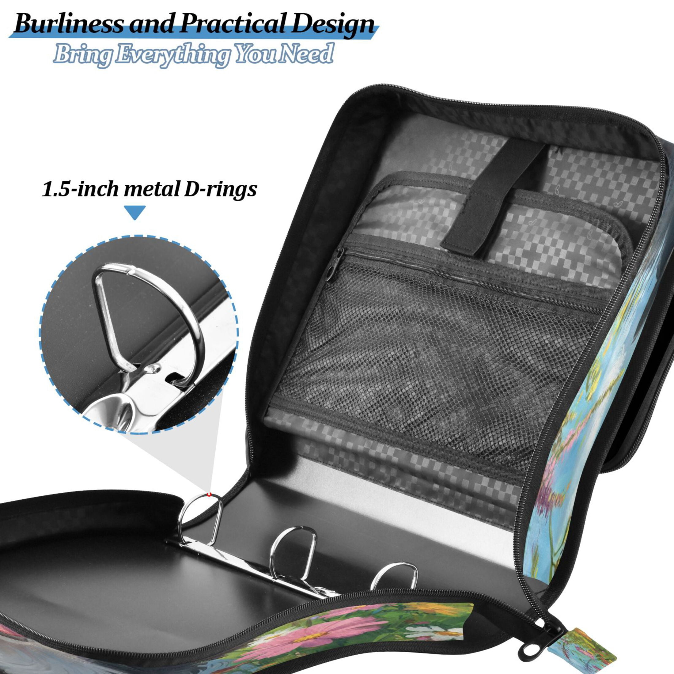 YAZAOO Zipper Binder trapper keeper Documents Organized Design Happy Dog Among Blooms Printed