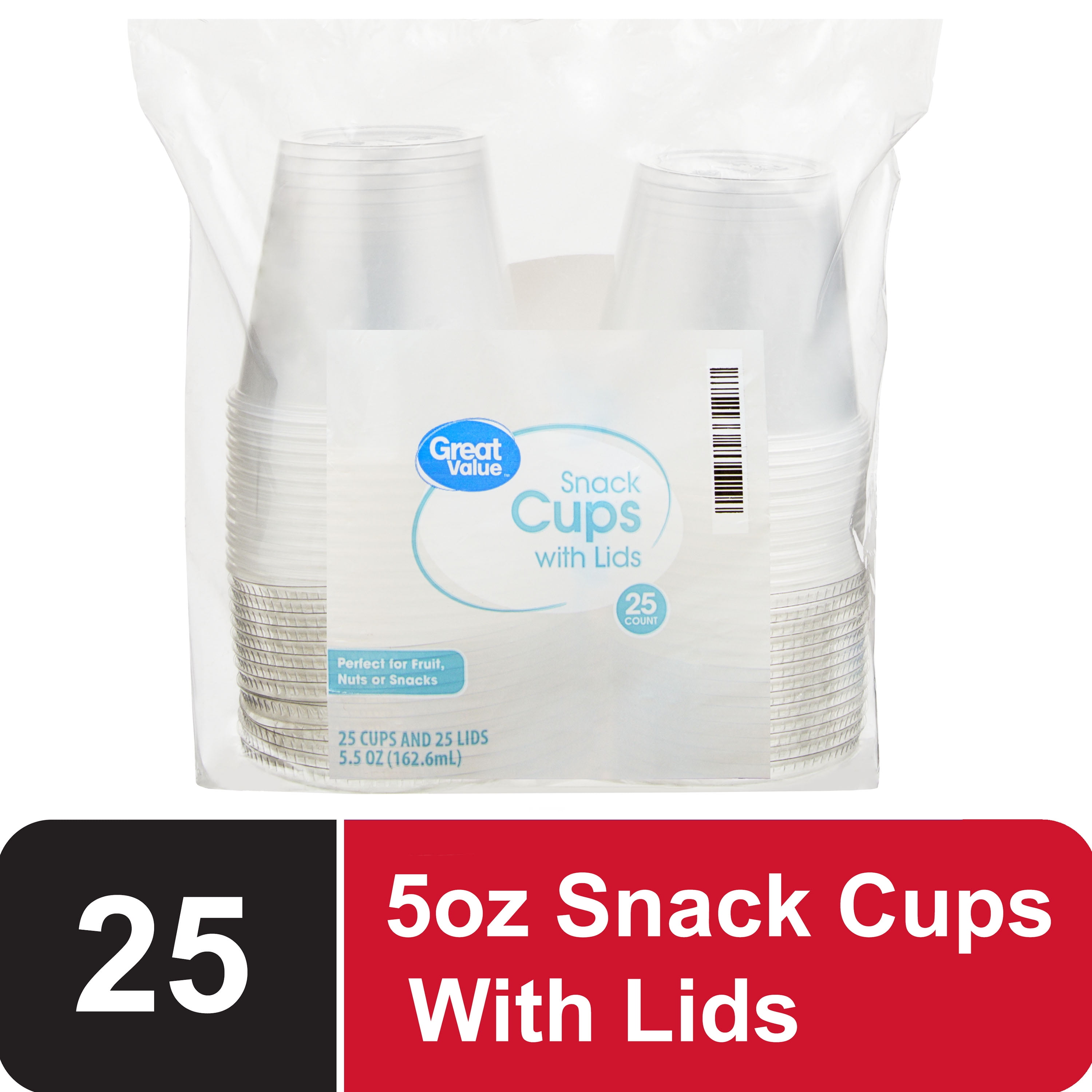 Great Value Disposable Plastic Cups and Lids, 16oz, Clear, 25