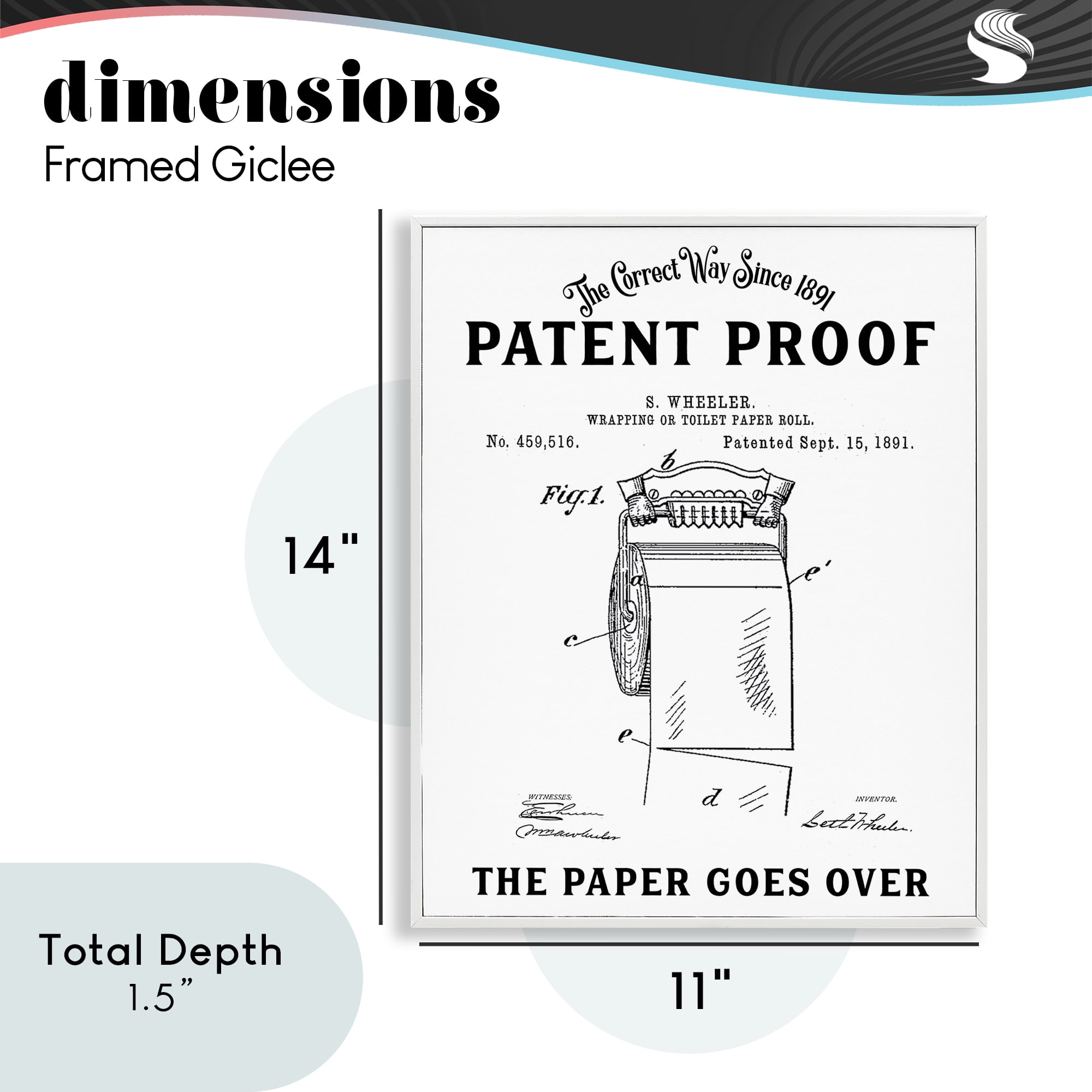 Toilet Paper Goes Over White Framed Giclee Art, design by Lettered and Lined