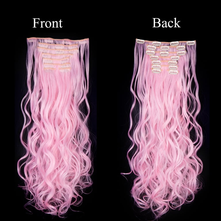 24” Pink Body wavy Full Head clip in Extensions NEW Pink Hair Extensions, Rose Hair Clips, Hair Streaks, Mermaid  main image 3