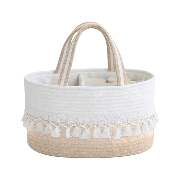 WEGFTDUOP Diaper Basket Toy Storage Basket Storage Basket Tassel Handheld Basket Hand Woven Divided Detachable Portable