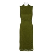 Nine West High Neck Sleeveless Zipper Back Slit Back Floral Lace Dress-TEA GREEN / 14