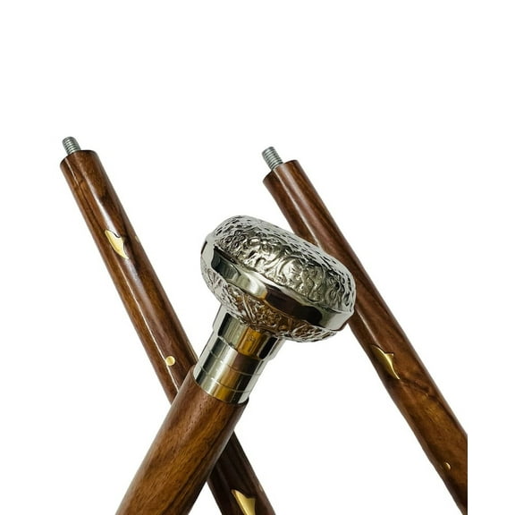 NAUTICALMARTUS BY Victorian Wooden Walking Stick, Brass Handle Cane, Brass Handle, Three Fold Wooden Walking Stick Cane