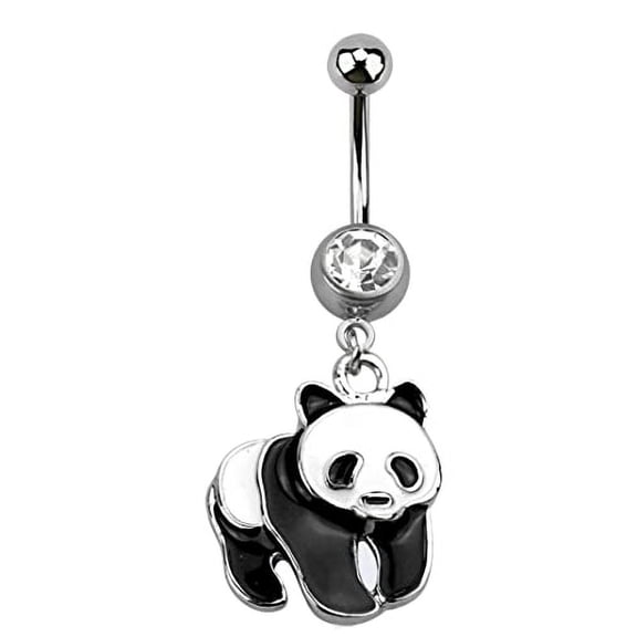 Body Accentz Belly Button Ring Panda Bear Paved Navel Ring Dangle