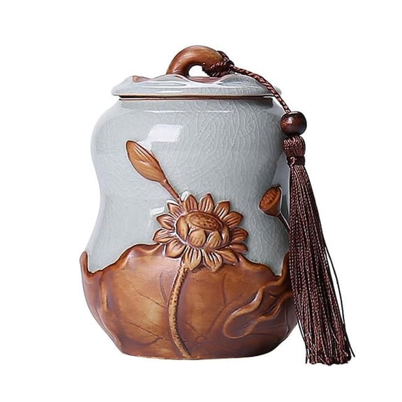 Traditional Chinese Ceramics Tea Canister with Airtight Lid - 001