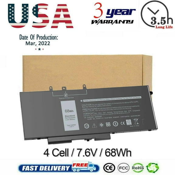 GJKNX Battery 7.6V 68Wh for DELL Latitude E5480 E5580 E5490 E5491 E5590 E5591