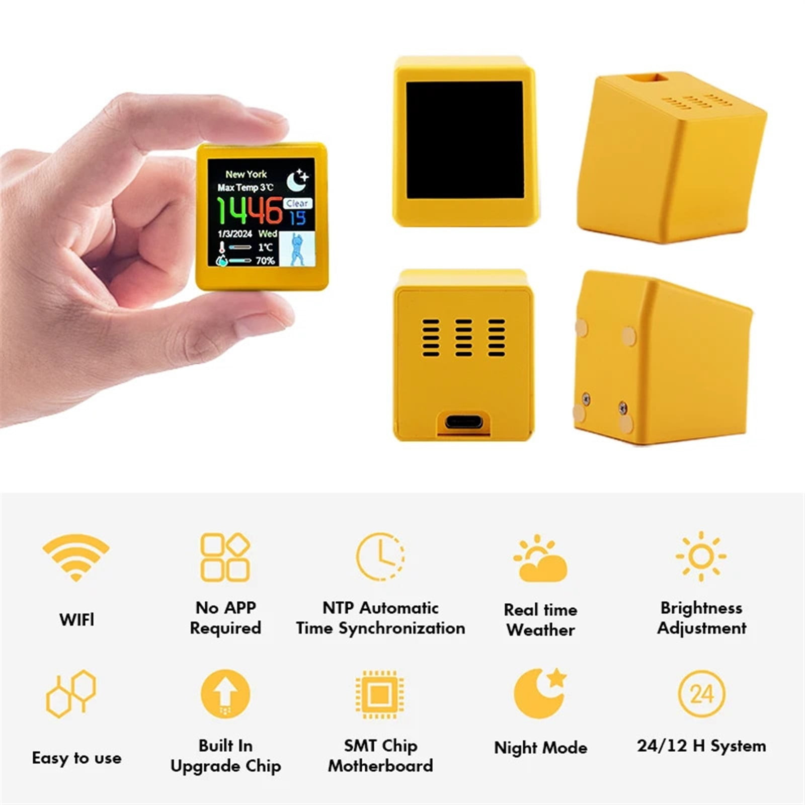 Mini Weather Clock,Digital Weather Forecast Station Clock,For Gaming Desktop Decoration,DIY GIF Animations Album Function ,High Precision