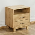 thumbnail image 5 of CHITOOMA 2-Drawer Nightstand with Open Shelf, Wood Fluted Bedside Table with Storage, Small End Table for Bedroom Living Room, Natural, 5 of 9