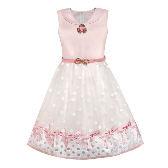 Girls Dress Sailor Collar Pink Belted Bow Tie Elegant Dress 7