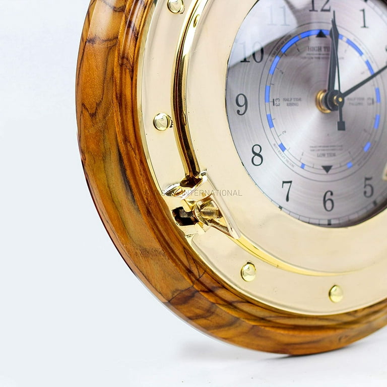 Brass porthole time and tide clock