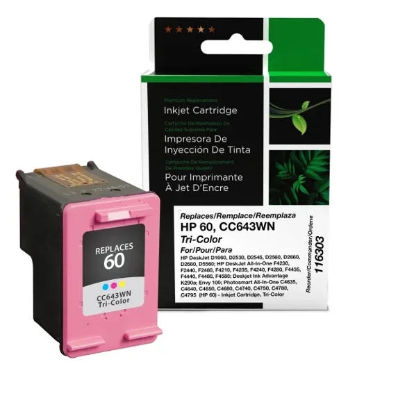 Remanufactured Clover Imaging Tri-Color Ink Cartridge compatible with HP 60 (CC643WN)