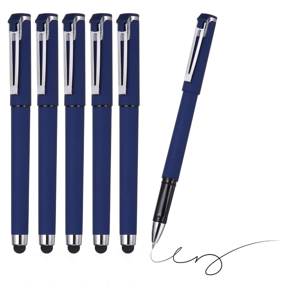 0.5mm Gel Pens, 6Pcs Stylu-Pen 2-in-1 Black Ink Rollerball Pen Business Medium Point Smooth Writing Quick Dry for Touchscreen Office Supplies Note Meeting,Dark Blue