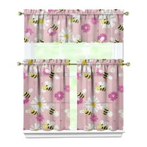 Kitchen Curtains 36 Inch Short - 3 Panel Set with Cute Bumble Bee and Honeycomb Print, Rod Pocket Window Curtain, 100% Polyester for Bee Lovers, Farmhouse, Kitchen, Living Room, Easy Wash