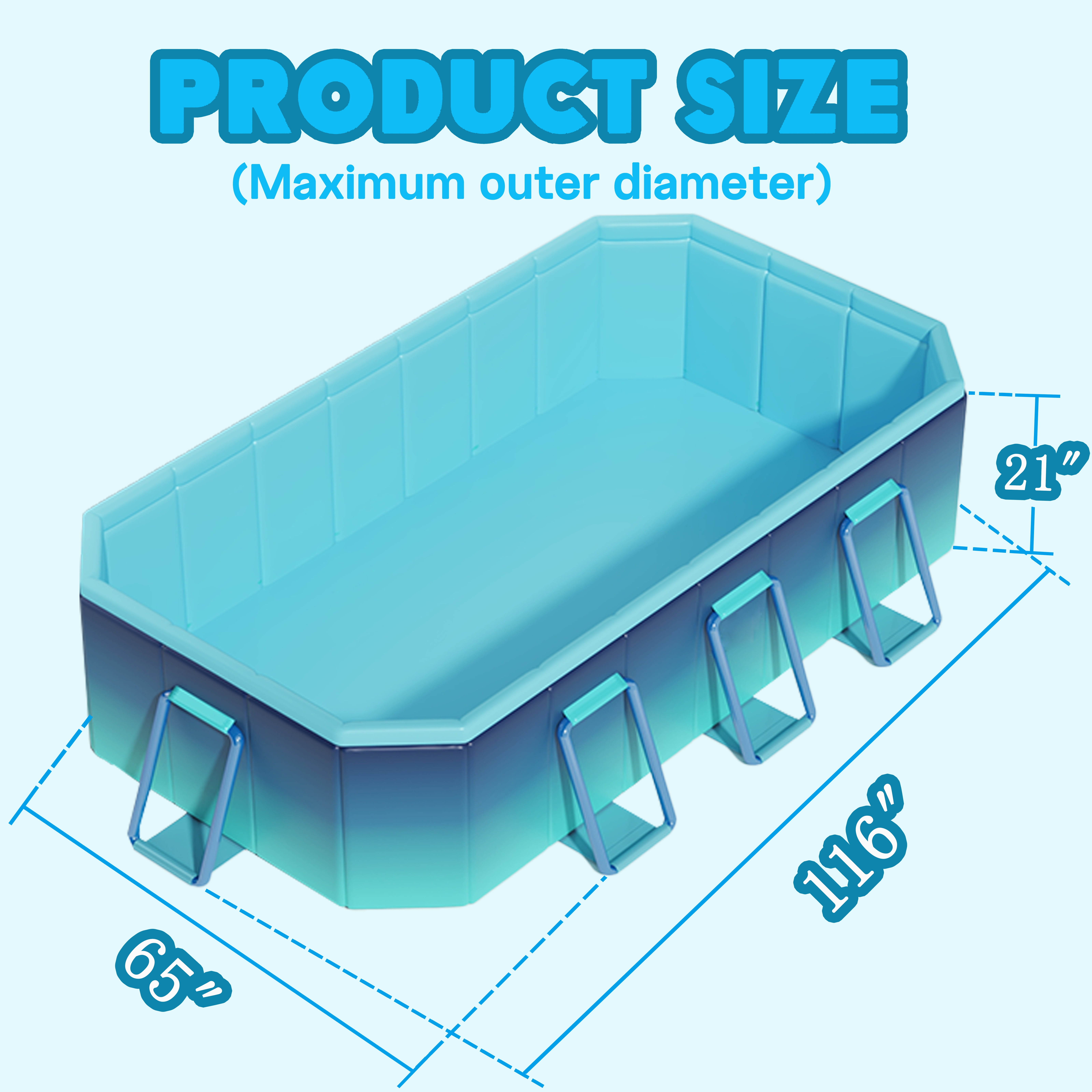 Hyindoor Outdoor Foldable Non-Inflatable Adults and Kids Swimming Pool Titanium Aluminum Support Steel Frame Anti-Slip for Lawn Garden Backyard（116" x 65" x 21"）