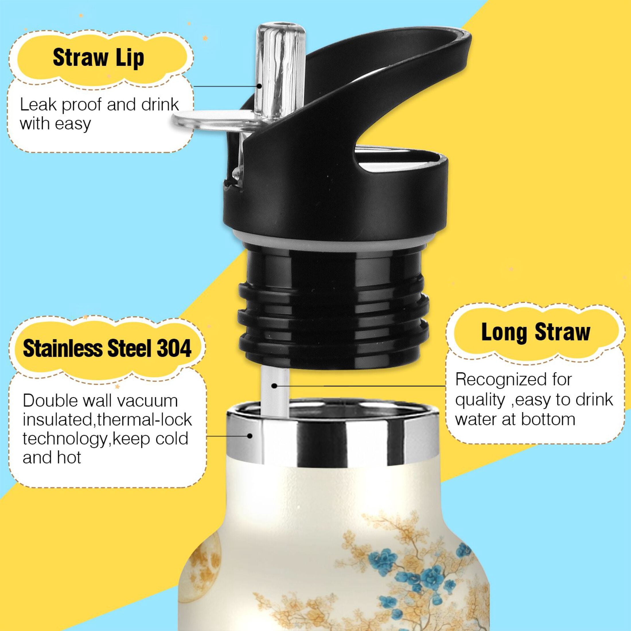 600ML Stainless Steel Insulated Cup Sports Water Bottle Portable Thermos Cup Water Glasses Insulated Tumblers Convenient and Durable Golden Classical Deer