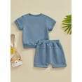 thumbnail image 3 of Infant Boys Summer Shorts Sets Short Sleeve Letter Print Tops and Solid Color Drawstring Shorts Sets, 3 of 8