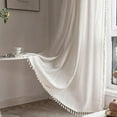 thumbnail image 4 of Psoiuetr White Boho Curtains for Bedroom Living Room Linen Cotton Embroidered Semi Blackout Farmhouse Window Treatment Drape Vintage Tassels Rod Pocket 1 Panel 52" W x 63" L, 4 of 7