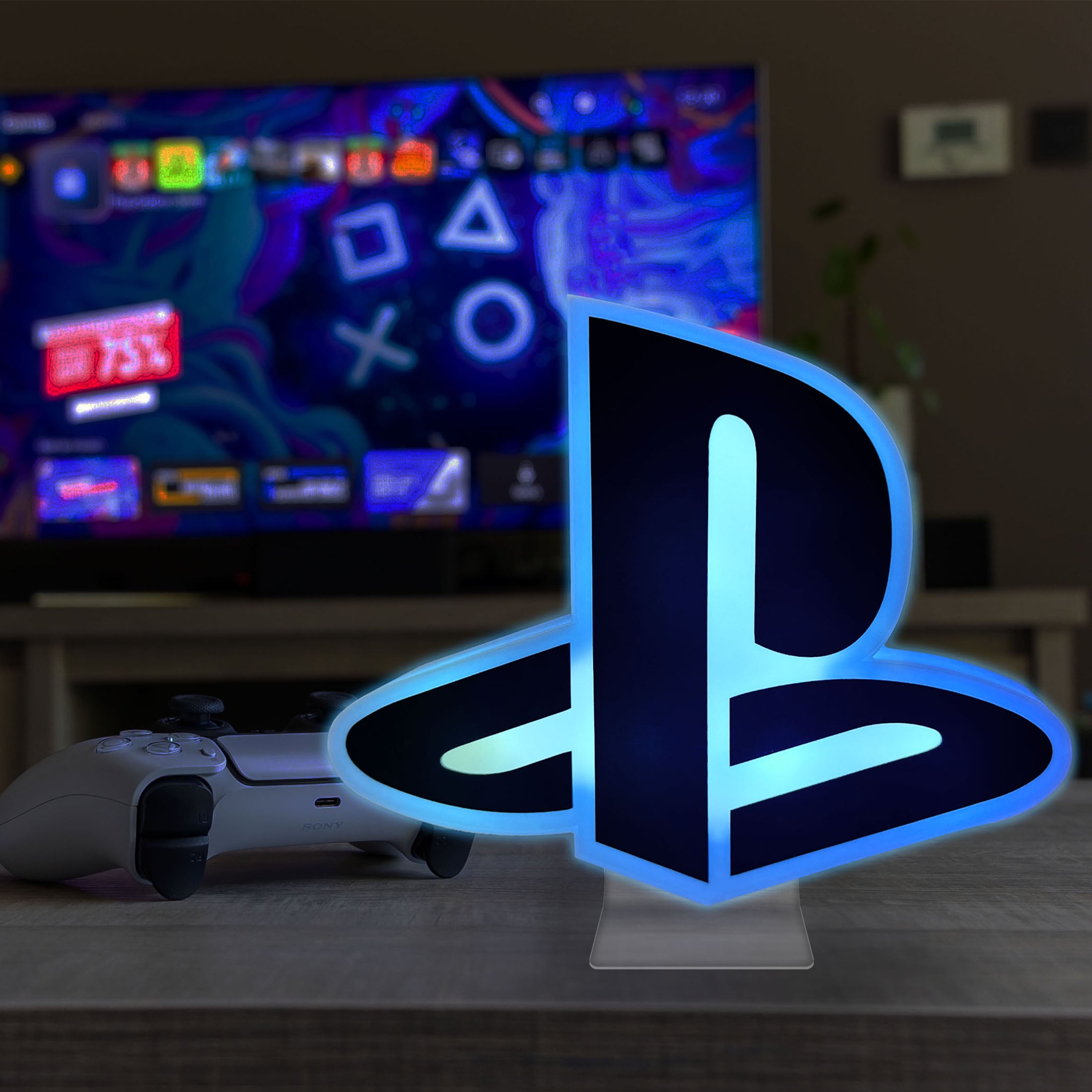 PlayStation, 9" Desktop or Wall Mount Logo Light, Features 2 Lighting Modes, Includes Stand and USB Cable