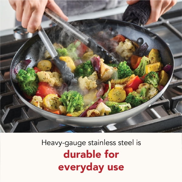 KitchenAid 12" Stainless Steel 3-Ply Base Ceramic Nonstick Induction Frying Pan, Dishwasher Safe, Oven Safe to 500°F,  Stainless Steel