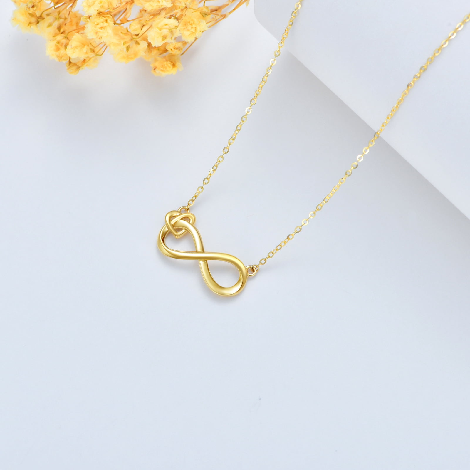 JKR 14K Solid Gold Infinity Necklace for Women, 14kt Real Gold Heart Infinite Pendant Necklace Gifts for Mom Her Wife Girlfriend Anniversary Jewelry Birthday
