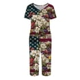 thumbnail image 4 of 4th of July Pajamas for Women Set Flag and Star Print Pullover Short Sleeve Shirts and Capri Pant Pjs Set 2 Piece Sleepwear Sets, 4 of 6