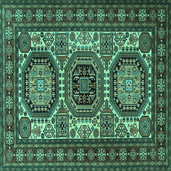 Ahgly Company Indoor Square Persian Turquoise Blue Traditional Area Rugs, 6' Square