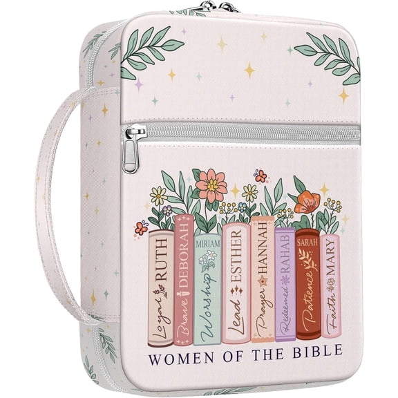 Floral Scripture Bible Cover for Women with Handle and Zipper Pocket, Inspirational Canvas Bible Bag, Fits Standard Size, Christian Gift for Bible Study and Church Use