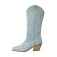 thumbnail image 6 of Dakaela Womens Cowboy Boots Wide Calf Pull on Western Cowgirl Knee High Boot Embroidered Denim Tall Boots, 6 of 7