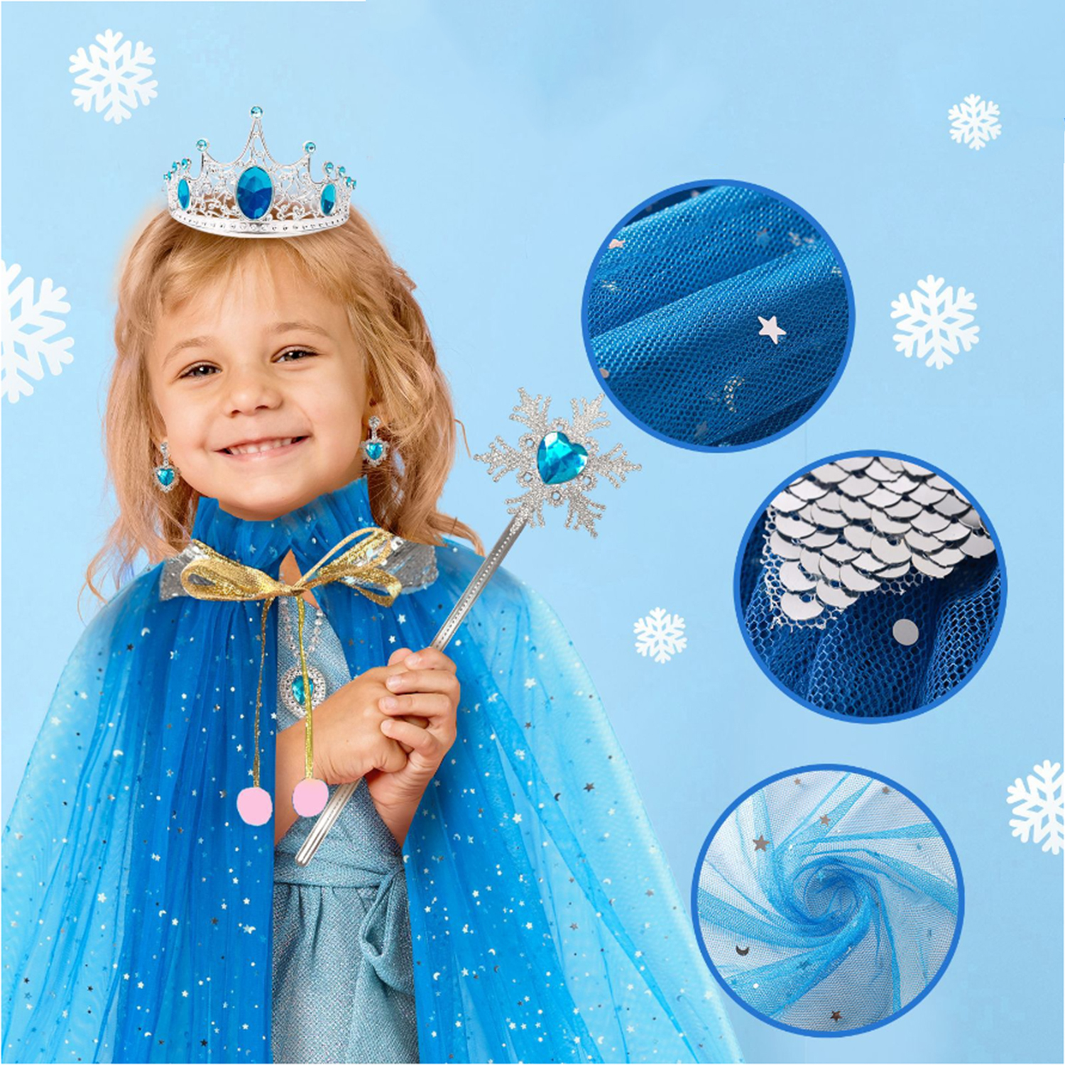 AOXTOY Dress-up Cosplay Toys for Girls, Princess Dress Up Clothes Cape Skirt Set, Pretend Play Princess Dress Cloak Jewelry Crown Wand - image 3 of 5