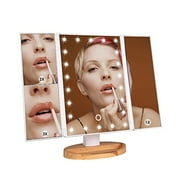Lighted Make Up Vanity Mirror Incredibly Bright LED Light Wireless - Wood