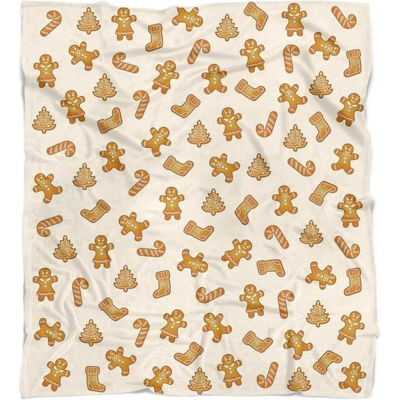 Christmas Throw Blanket Soft Gingerbread Blankets Flannel Fleece Blanket Warm Winter Holiday Blanket for Couch,Bed,50"X60"