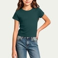 thumbnail image 3 of Acaics Girls Short Sleeve Raglan Crop Top, Soft Stretch Solid Color Crew Neck Casual Summer Tee Shirt for Teen Kids Girls 4-15 Years Old, 3 of 9