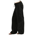 thumbnail image 5 of WREESH Womens Cotton Linen Pants Casual Color Fashionable Pocket Elastic Waist Straight Pants Black, 5 of 5