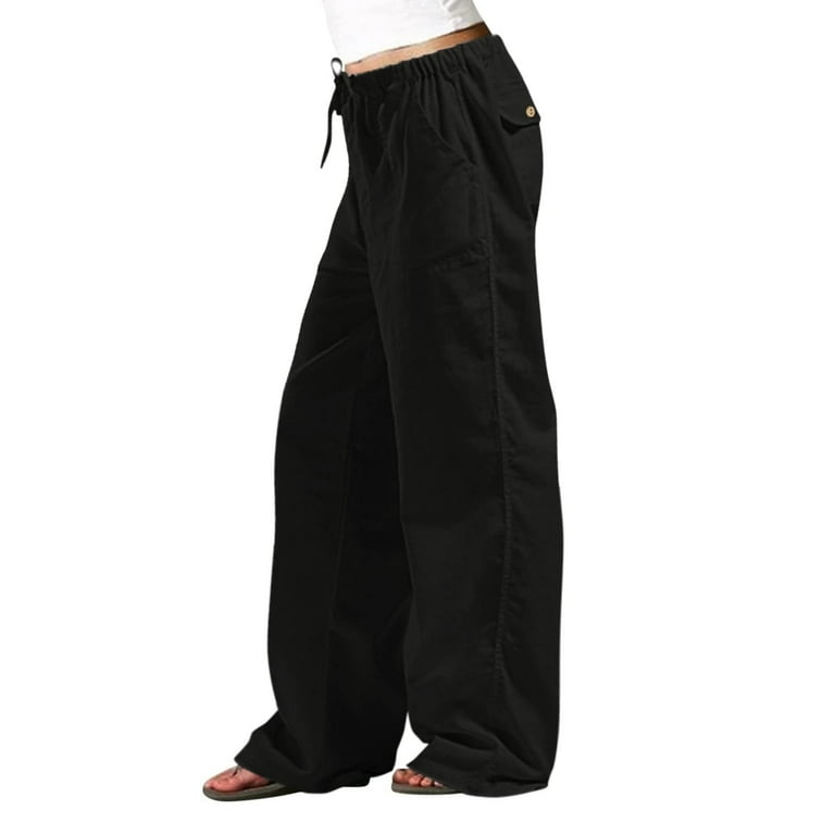 QUYUON Pants for Women Sale Casual Color Fashionable Pocket Elastic Waist  Straight Pants Fishing Pants Long Pant Leg Length Loungewear Style P5140  Black L 