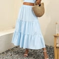 thumbnail image 2 of Beugl Tiered Maxi Skirt Cearance, Women's Summer Boho Elastic Waist Pleated A-Line Flowy Swing Tiered Long Beach Skirt with Pockets Maxi Skirts for Women, Skirts for Women Trendy Summer Blue XL, 2 of 2