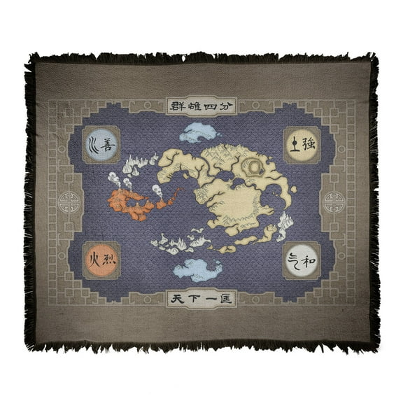 Avatar The Last Airbender Blanket, 50"x60" Map Woven Tapestry Cotton Blend Fringed Throw Blanket