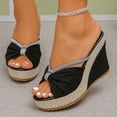 thumbnail image 2 of Fiaer Wedges Rhinestone Platform Sandals for Women Summer Bow Plus Size Open Toe Sandals Vacation Beach Boho Sandals Black 9.5, 2 of 9