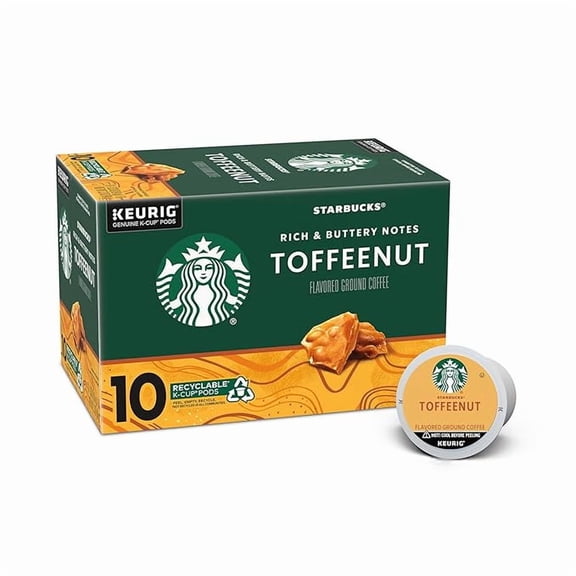 Starbucks K-Cup Coffee Pods, Toffeenut Flavored Coffee, Naturally Flavored, 100% Arabica, 1 box (10 pods)